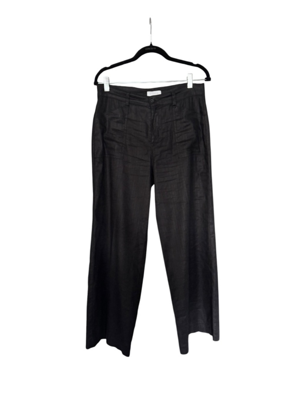 Evereve Black Linen Wide Leg Pants 28 High Rise Minimalist Chic CC10